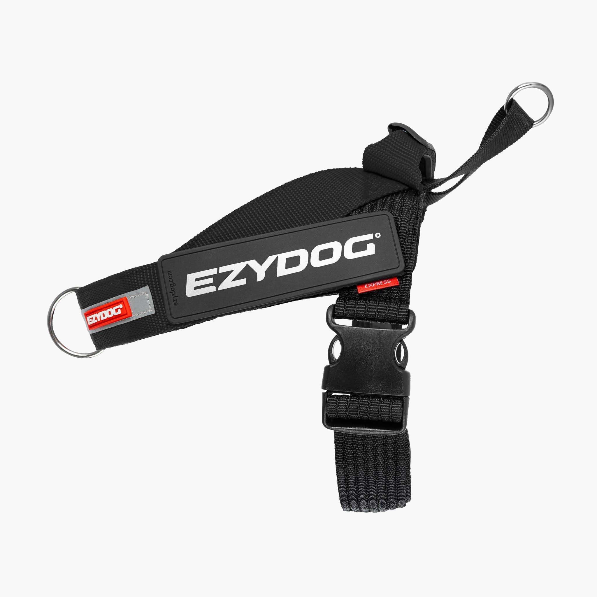 Black dog leash with EzyDog branding on a white background