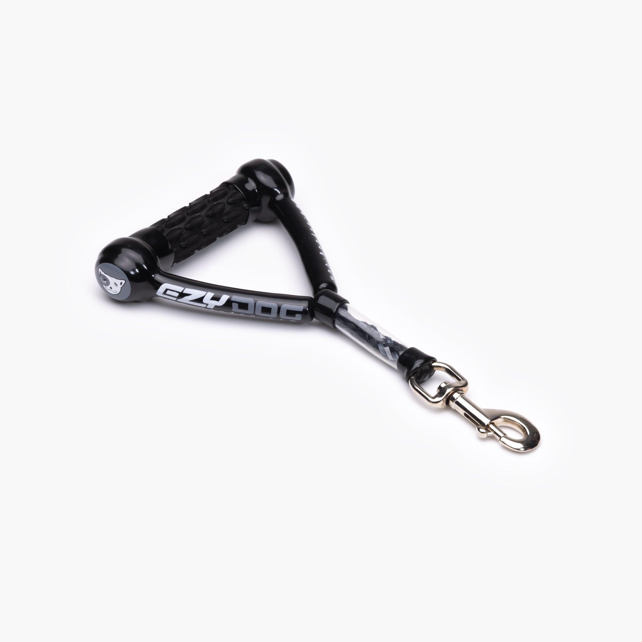 A black EzyDog Mongrel Lead dog leash with a pyramid-shaped handle and a metal clasp.